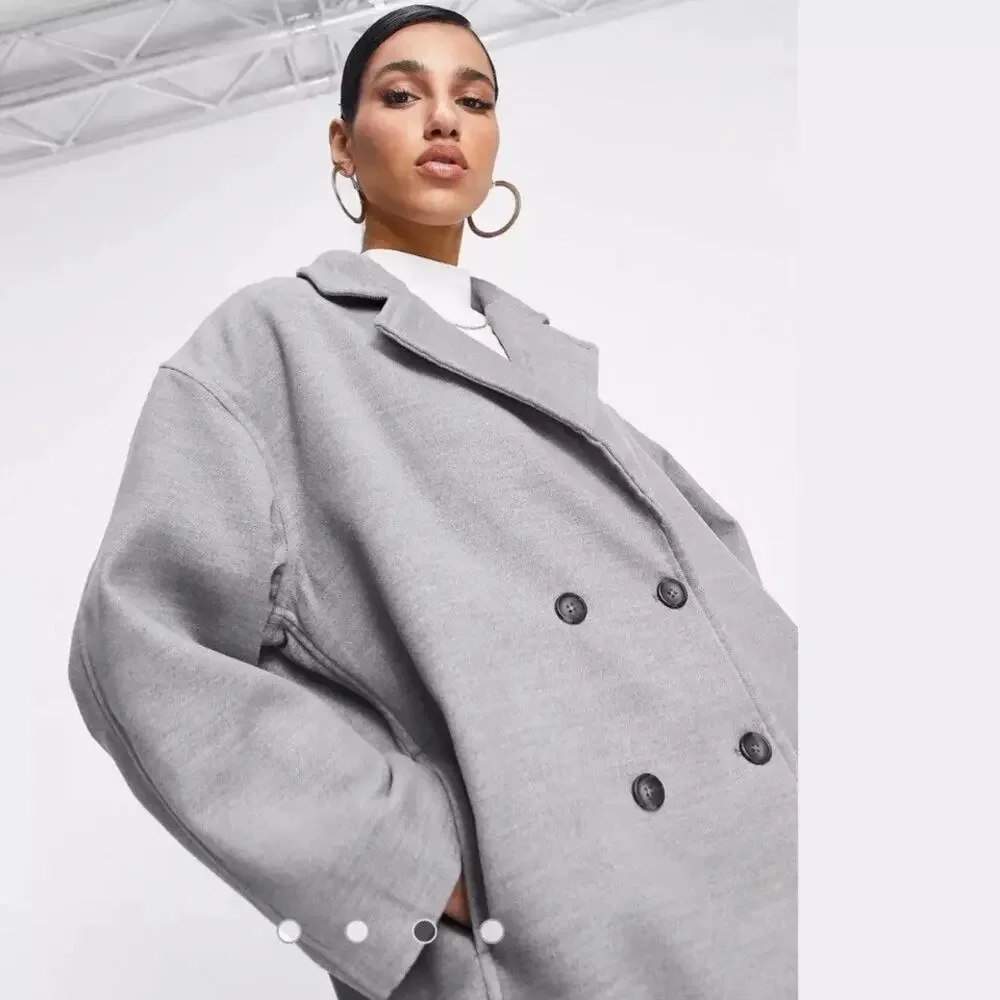 Free People Gray Hannah Slouchy Blazer Jacket‎ Double Breasted Coat Oversize XS